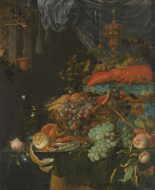 Still Life with Fruit and a Goldfinch – Abraham Mignon Vintage Still Life Art Print | Wall Art Poster