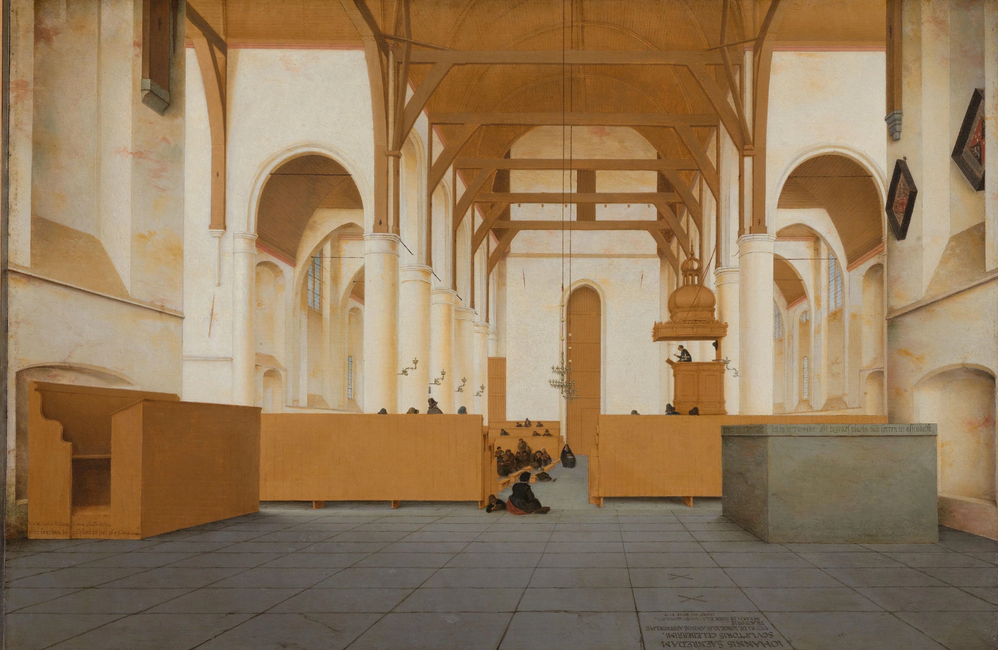 Interior of the Sint-Odulphuskerk in Assendelft – Pieter Jansz. Saenredam (eigenhandig gesigneerd) Vintage Art Print | Wall Art Poster