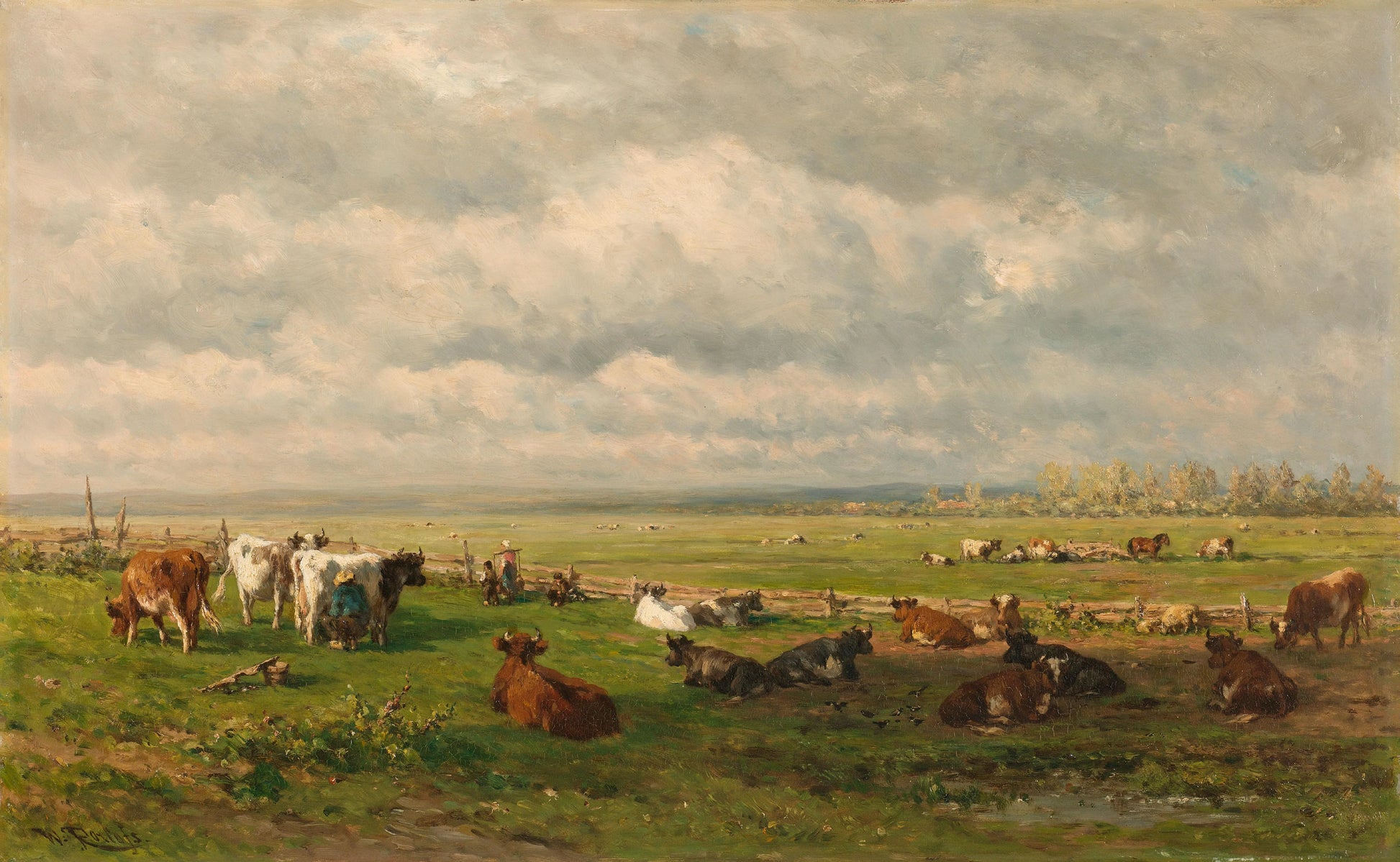 Meadow Landscape with Cattle – Willem Roelofs (I) Vintage Landscape Art Print | Wall Art Poster