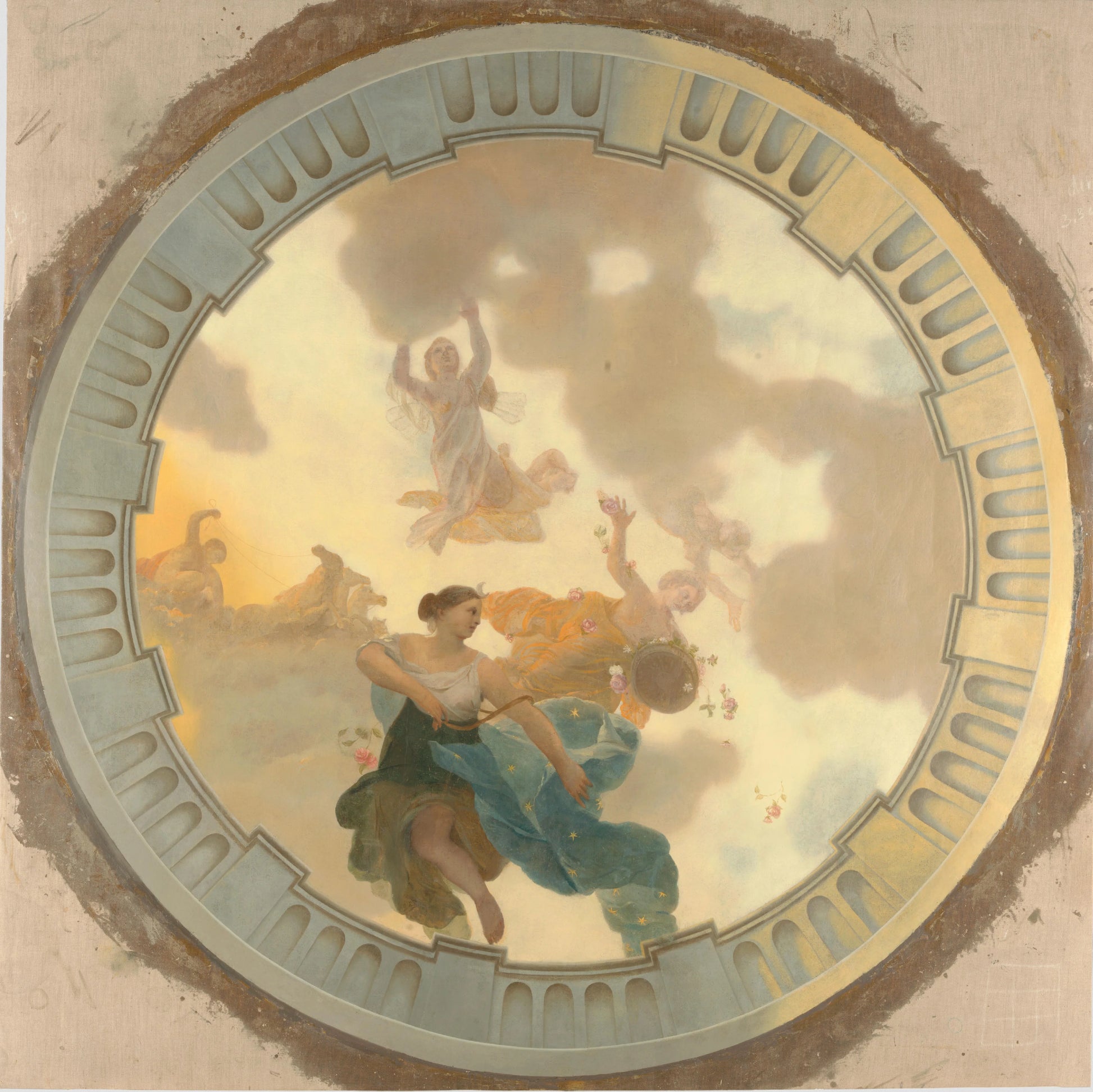 Part (central part) of a ceiling decoration with Diana and her companions as the principal representation – Gerard de Lairesse Vintage Art Print | Wall Art Poster