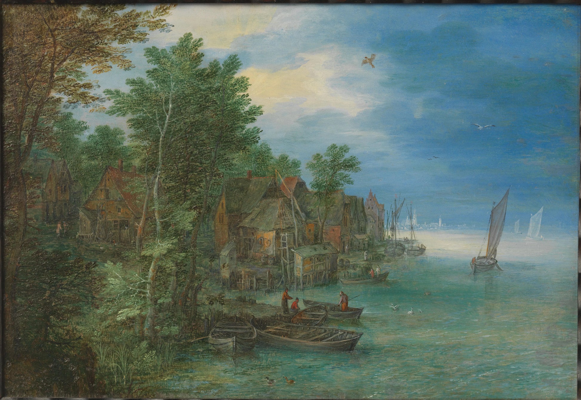 View of a Village on a River – Jan Brueghel (I) Vintage Landscape Art Print | Wall Art Poster
