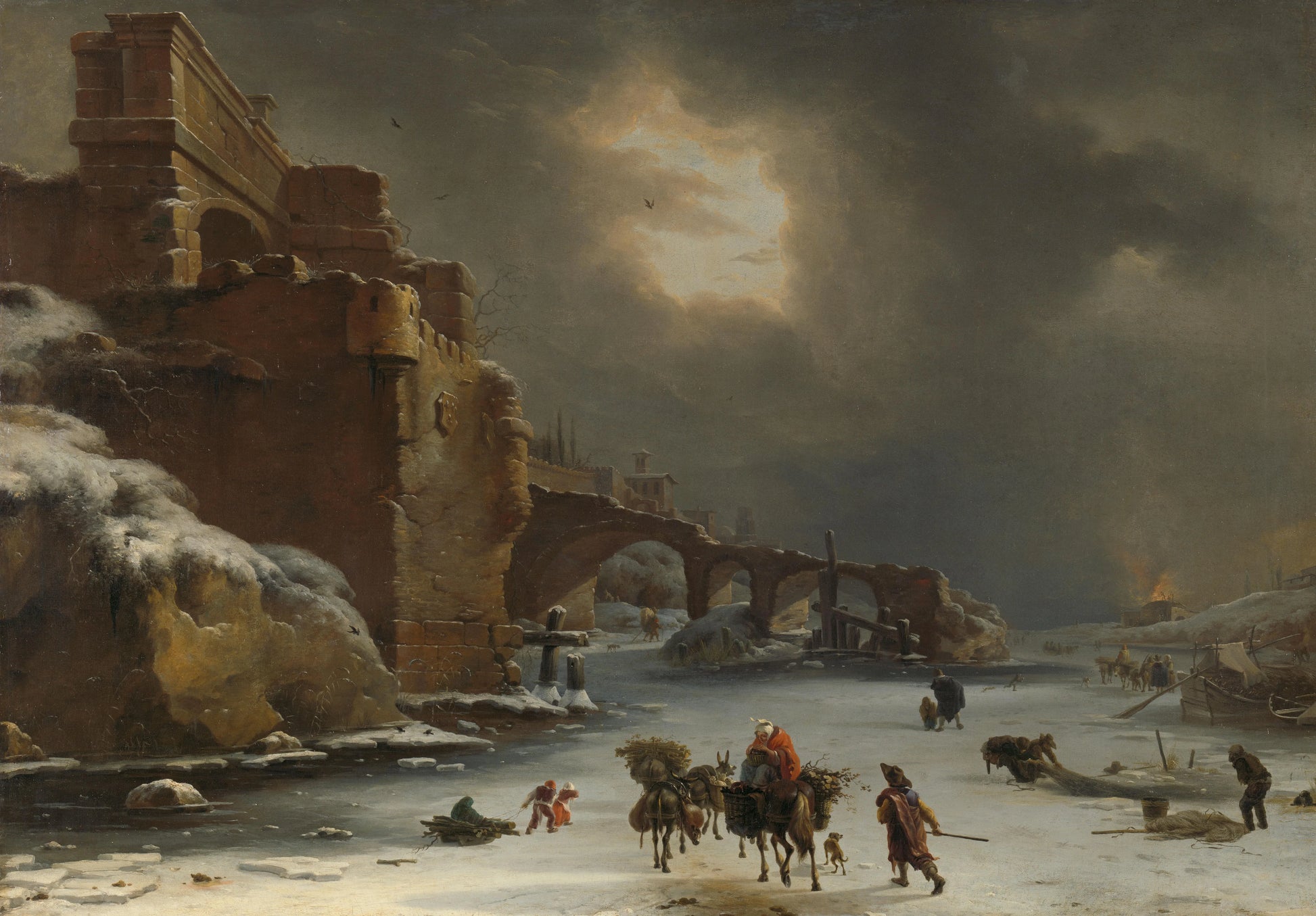 City wall in the winter – Willem Schellinks (vermeld op object) Vintage Landscape Art Print | Wall Art Poster