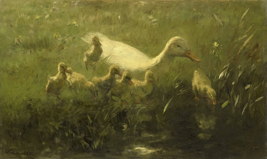 Witte eend met kiekens – Willem Maris Vintage Animal Study Art Print | Wall Art Poster