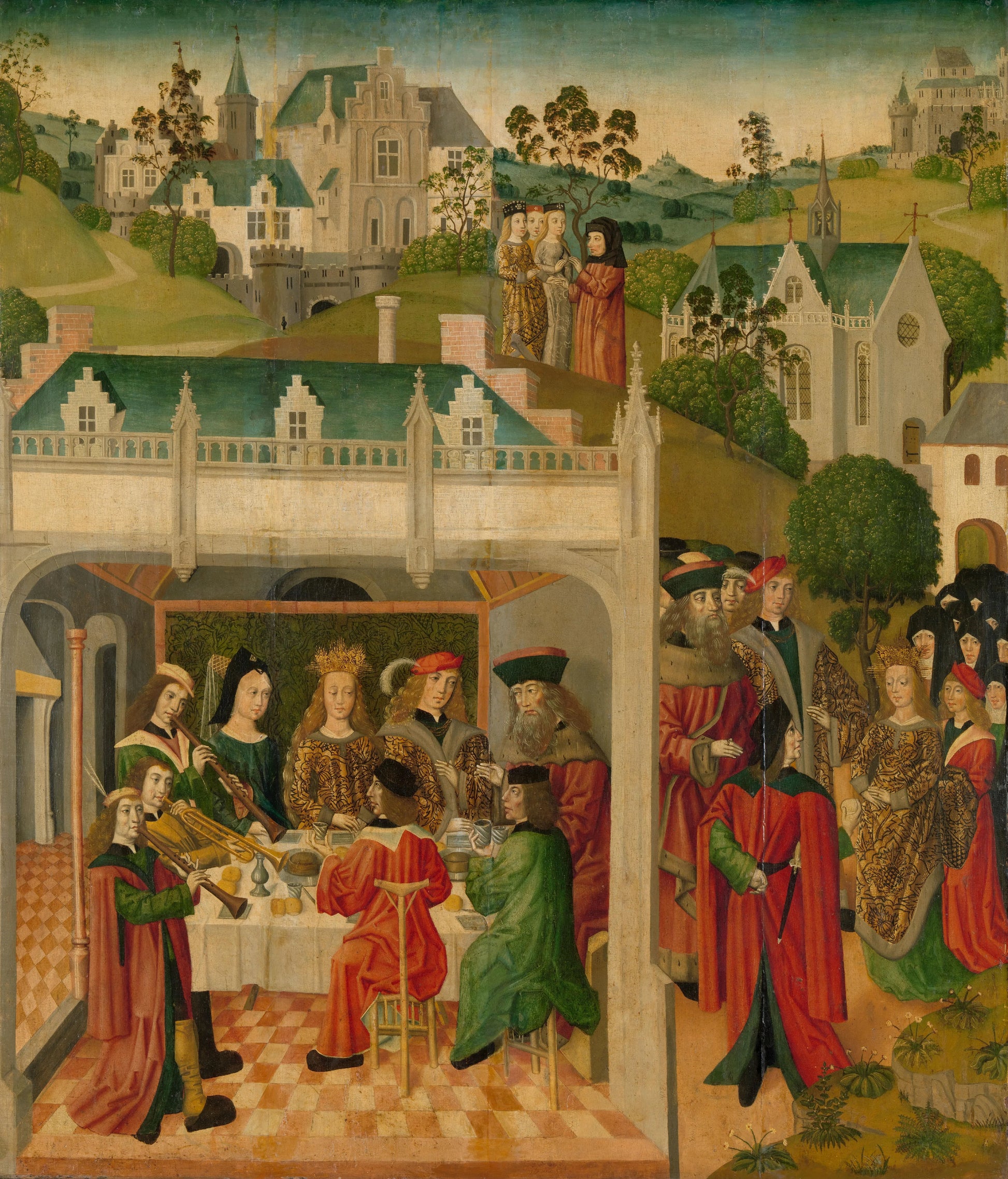 Wedding Feast of Saint Elizabeth of Hungary and Louis of Thuringia in the Wartburg, inner left wing of an altarpiece made for the Grote Kerk in Dordrecht – Master of the St Elizabeth Panels Vintage Art Print | Wall Art Poster