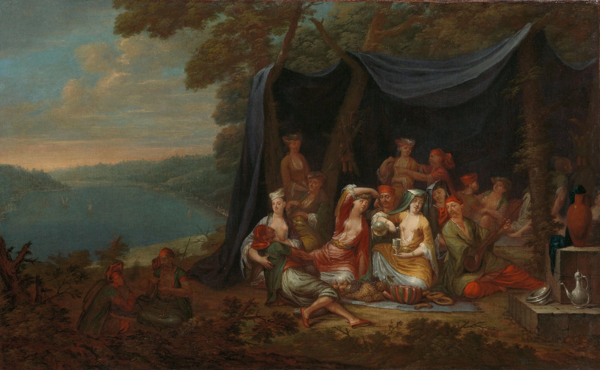 Fête champêtre with Turkish Courtiers under a Tent – Jean Baptiste Vanmour Vintage Art Print | Wall Art Poster