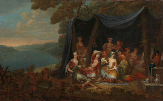 Fête champêtre with Turkish Courtiers under a Tent – Jean Baptiste Vanmour Vintage Art Print | Wall Art Poster
