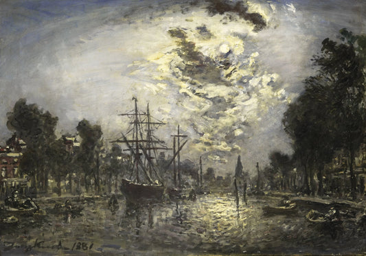 Rotterdam in the Moonlight – Johan Barthold Jongkind (signed by artist) Vintage Landscape Art Print | Wall Art Poster