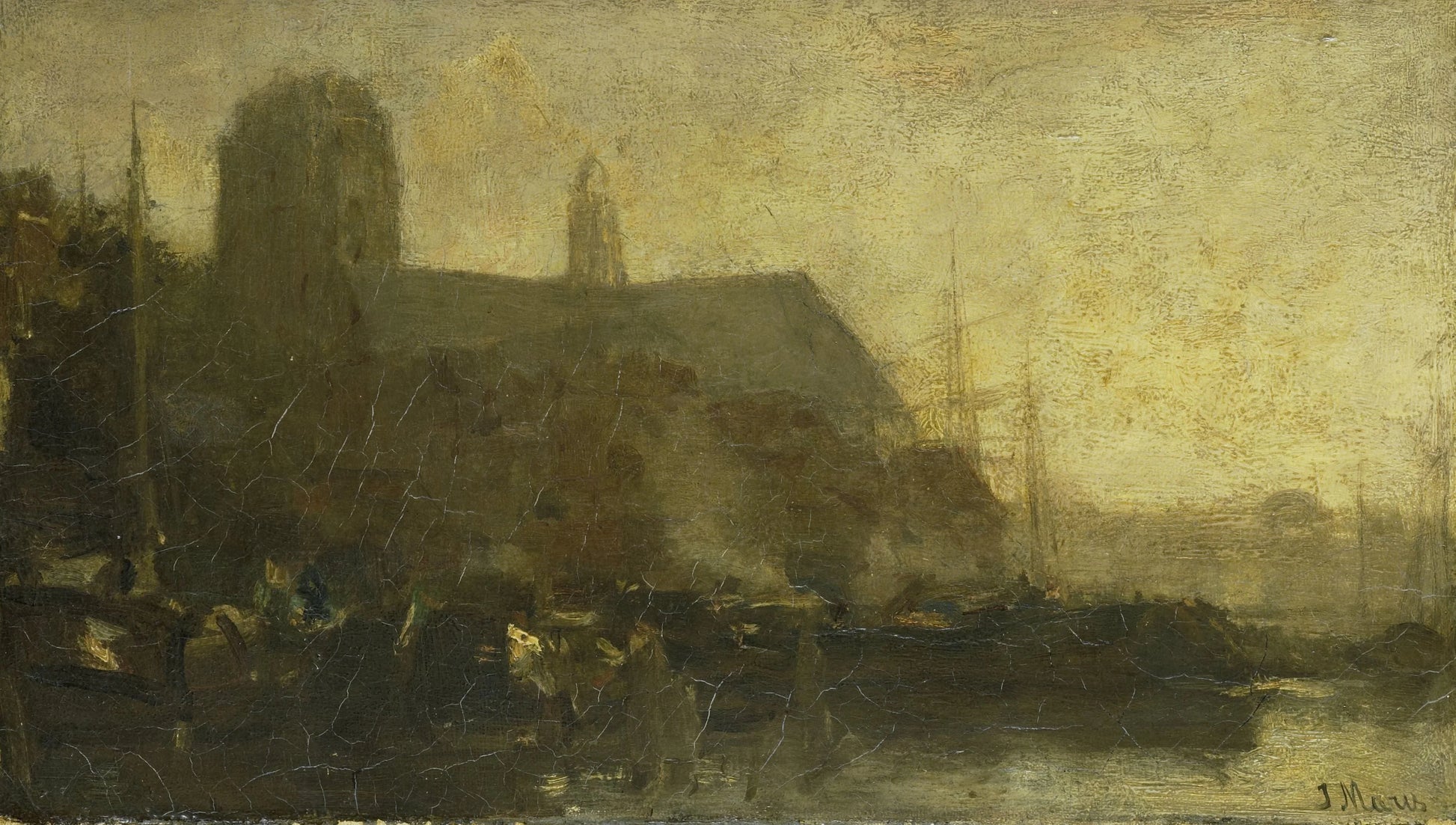 Schepen in de haven van Dordrecht – Jacob Maris Vintage Harbour Scene Art Print | Wall Art Poster
