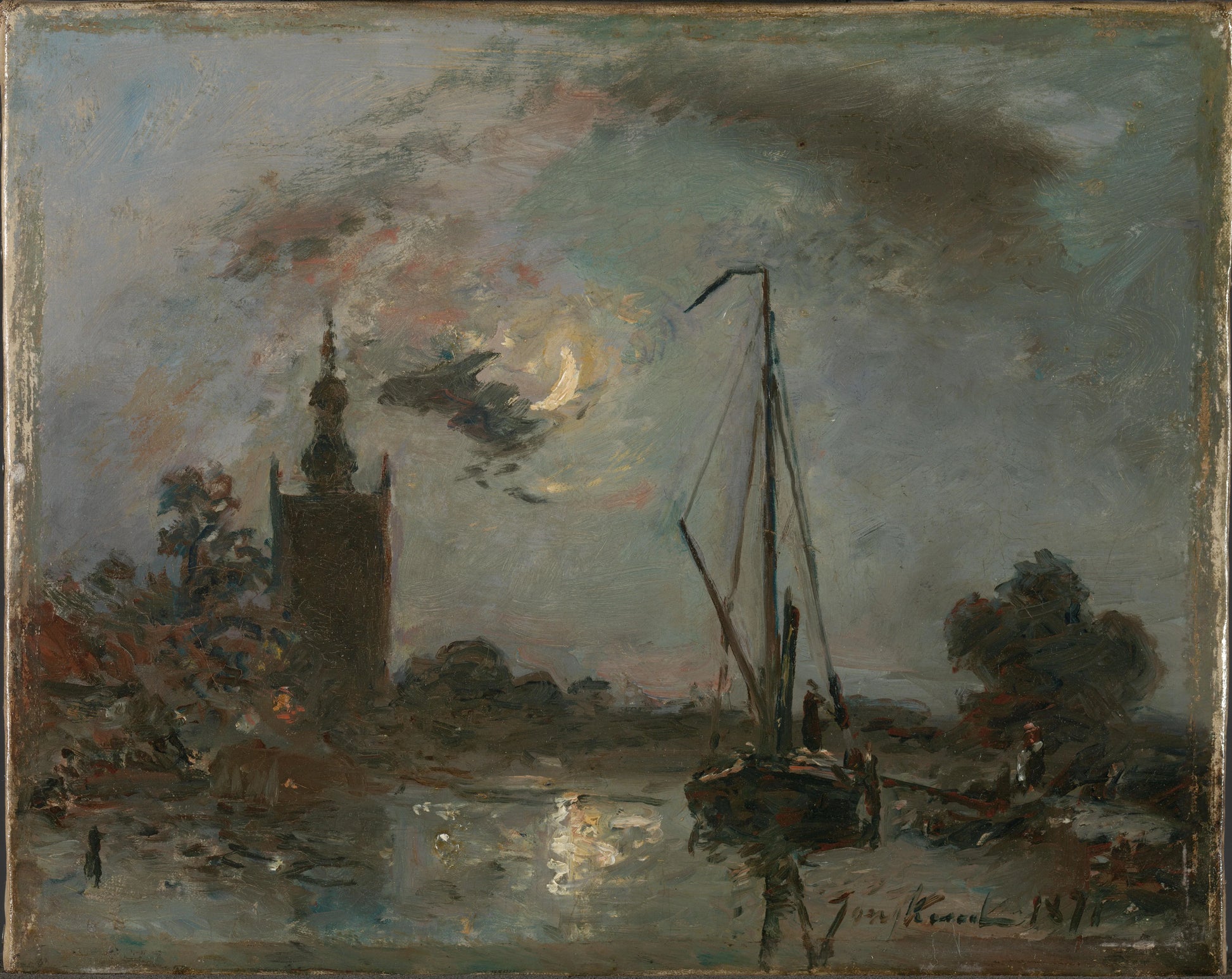 Overschie in the Moonlight – Johan Barthold Jongkind Vintage Nautical Scene Art Print | Wall Art Poster