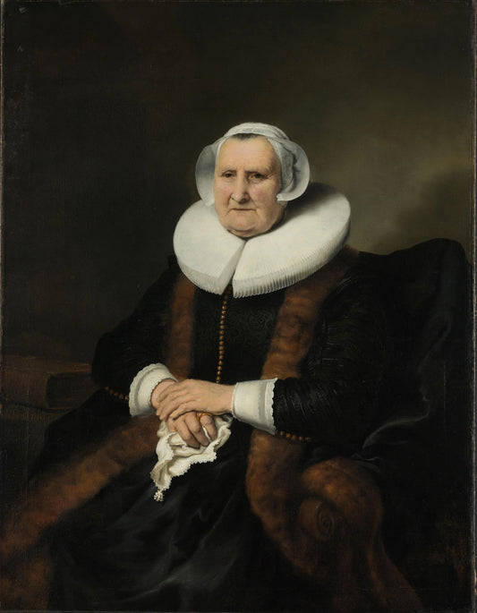 Portrait of an Old Lady, possibly Elisabeth Bas – attributed to Ferdinand Bol Vintage Portrait Art Print | Wall Art Poster