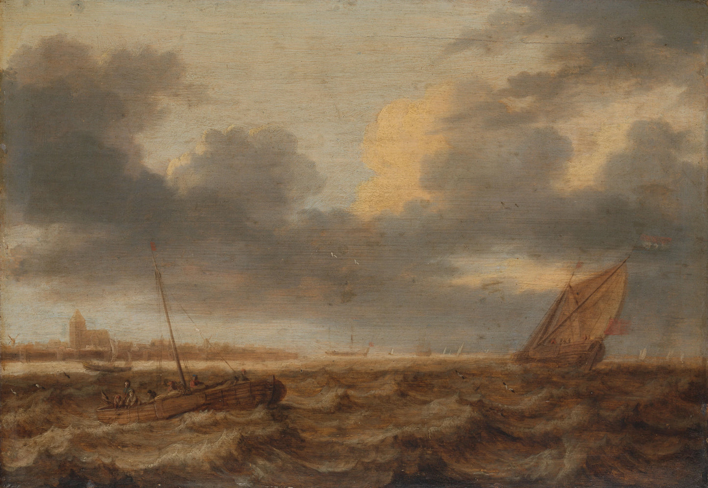 Fishing Boats in Choppy Waters – Jan Porcellis Vintage Seascape Art Print | Wall Art Poster