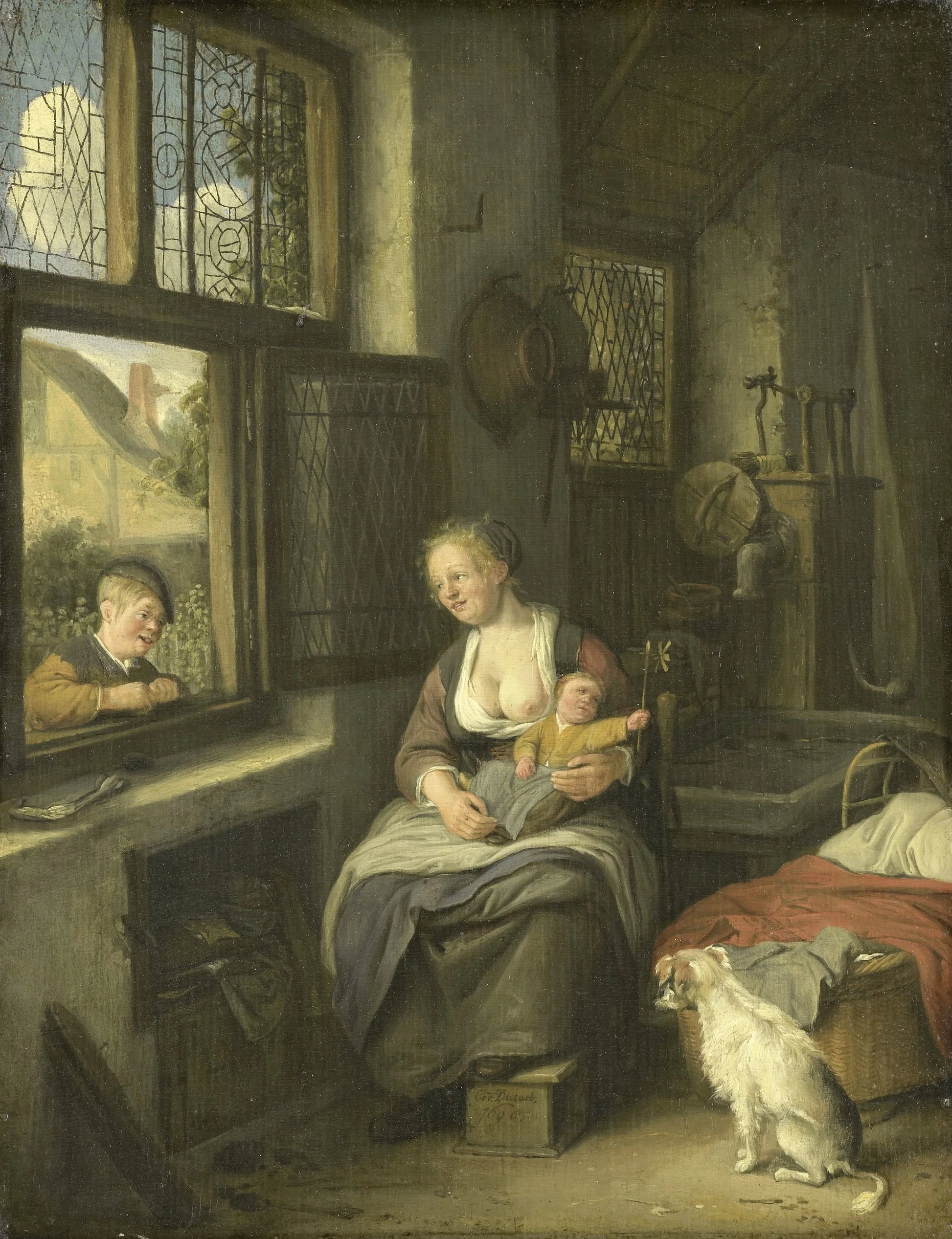 A Mother with her Children – Cornelis Dusart Vintage Art Print | Wall Art Poster