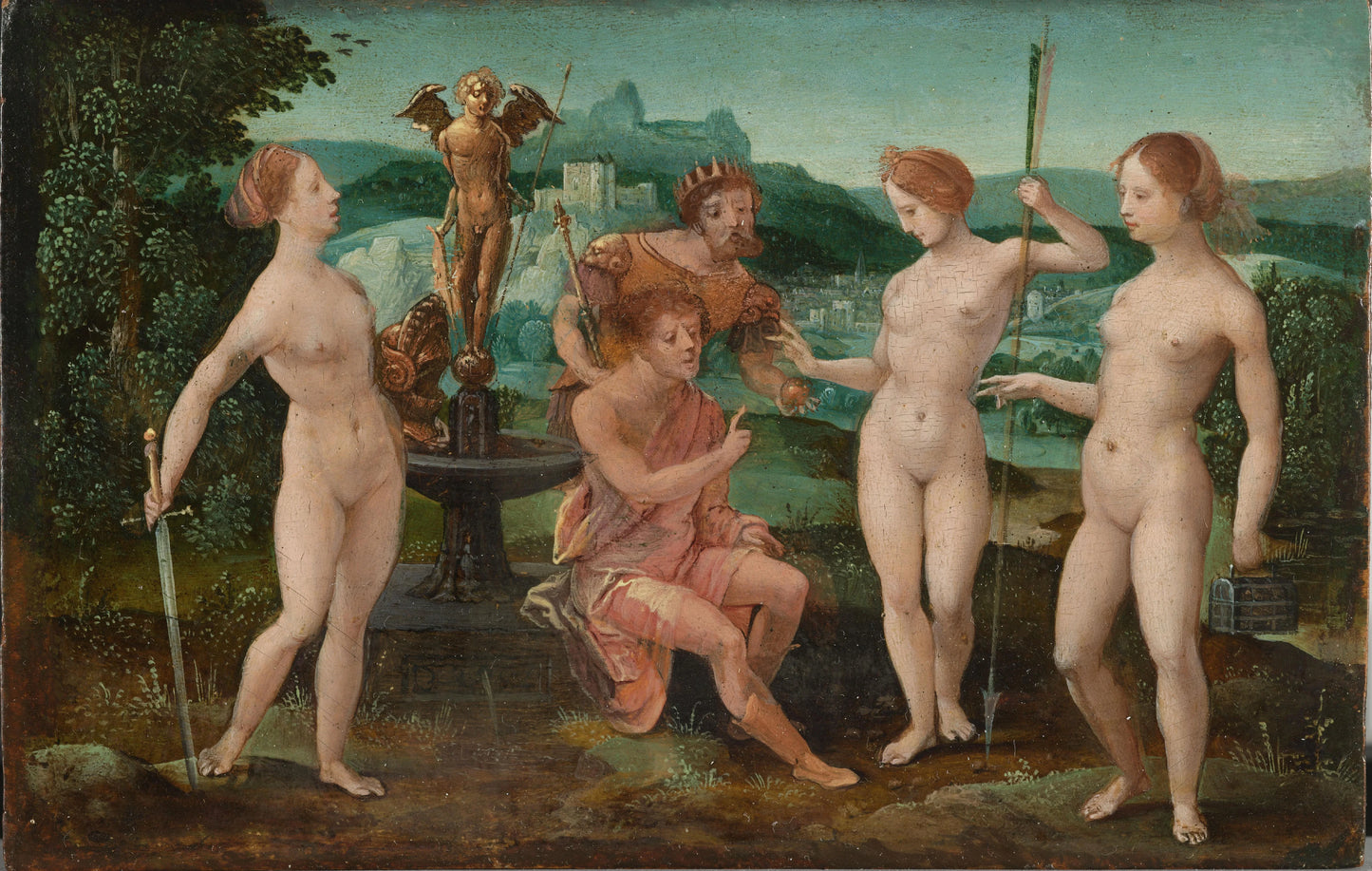 Judgment of Paris – circle of Meester van de Vrouwelijke Halffiguren Vintage Art Print | Wall Art Poster