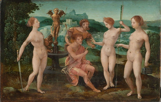Judgment of Paris – circle of Meester van de Vrouwelijke Halffiguren Vintage Art Print | Wall Art Poster