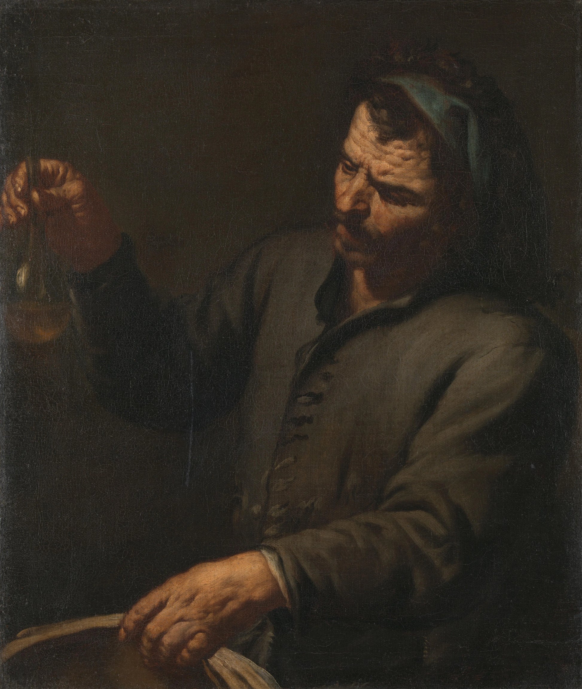 Man with Urine Bottle in his Hand – toegeschreven aan Antonio Zanchi Vintage Portrait Art Print | Wall Art Poster