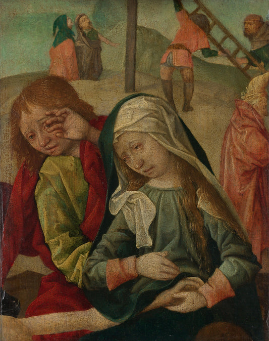 Virgin and Saint John Mourning over the Body of Christ, fragment of a Lamentation of Christ – Meester van Delft Vintage Art Print | Wall Art Poster