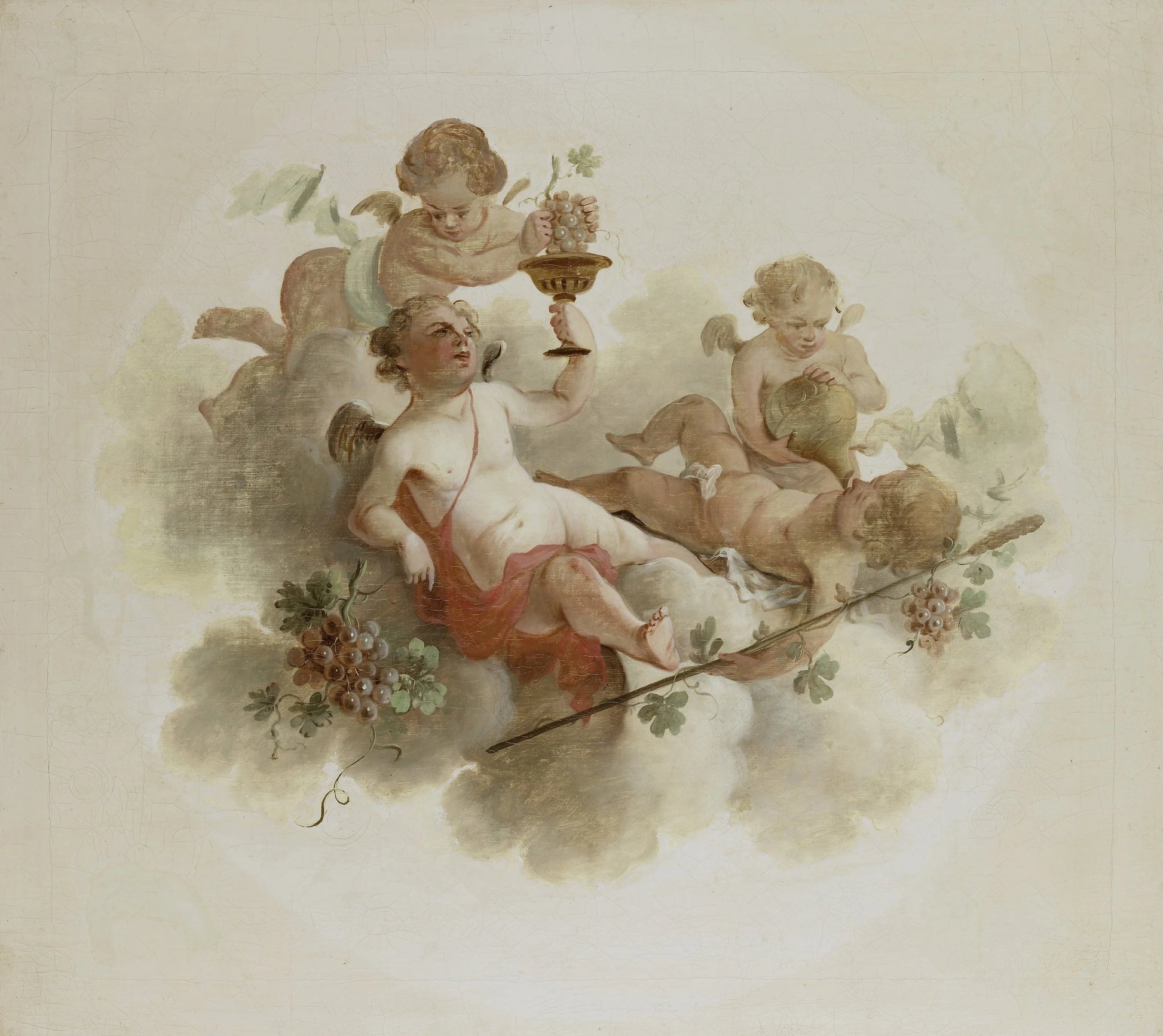 Four Putti with Grapes – anoniem Vintage Art Print | Wall Art Poster