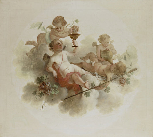 Four Putti with Grapes – anoniem Vintage Art Print | Wall Art Poster