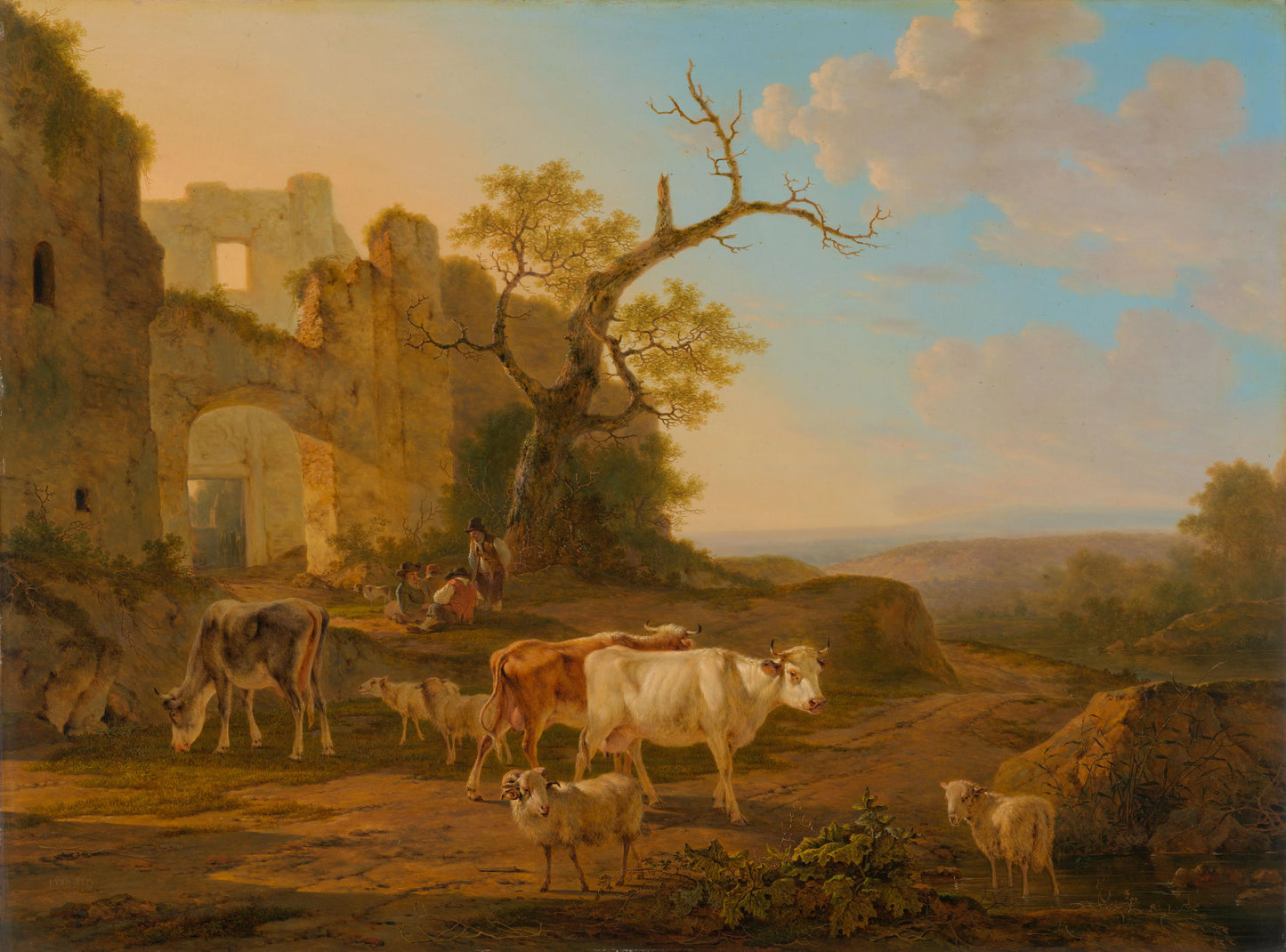 Landscape with Cows near a Ruin – Jacob van Strij Vintage Landscape Art Print | Wall Art Poster
