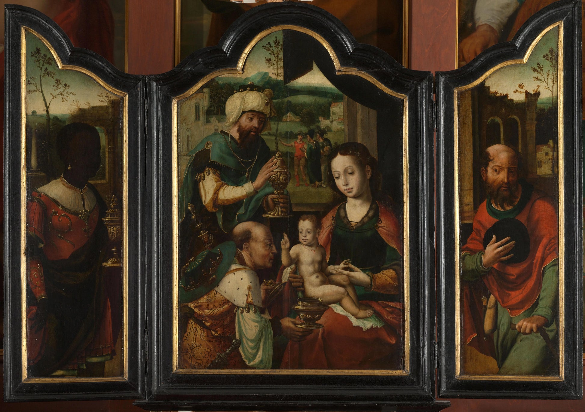 Triptych with the Adoration of the Magi – workshop of Pieter Coecke van Aelst (I) Vintage Art Print | Wall Art Poster