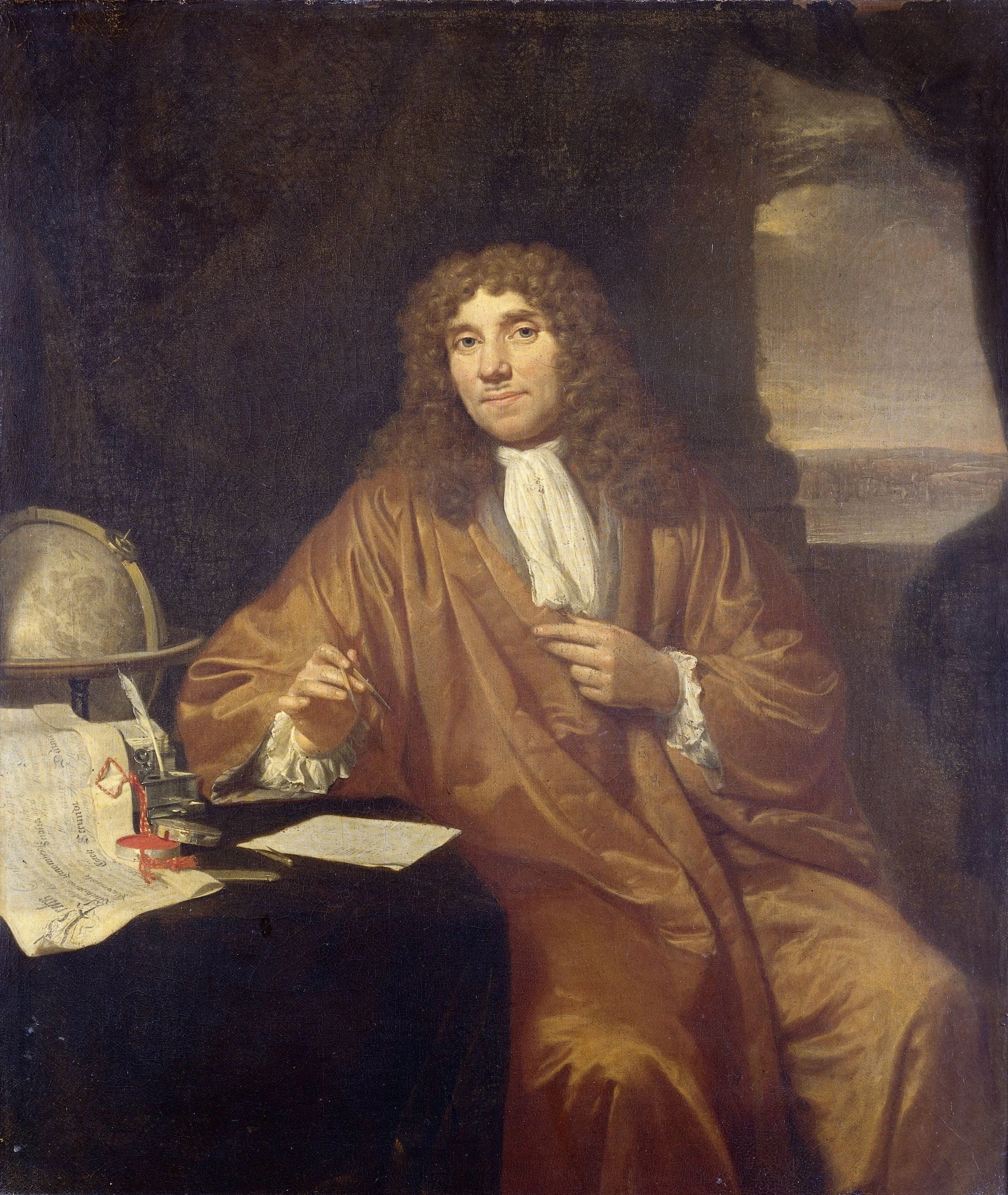 Portrait of Anthonie van Leeuwenhoek, Natural Philosopher and Zoologist in Delft – Jan Verkolje (I) Vintage Portrait Art Print | Wall Art Poster