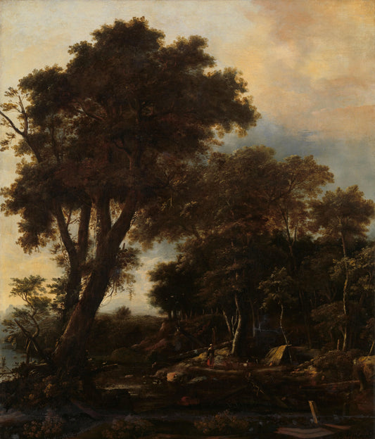 Forest landscape with lean-to – Roelant Roghman Vintage Landscape Art Print | Wall Art Poster