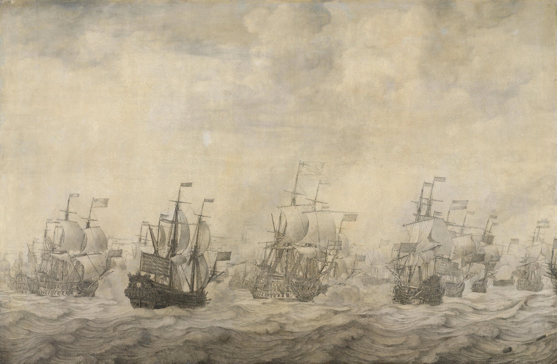 Episode from the Four Days' Battle, 11-14 June 1666, of the Second Anglo-Dutch War, 1665-67 – Willem van de Velde (I) Vintage Nautical Scene Art Print | Wall Art Poster