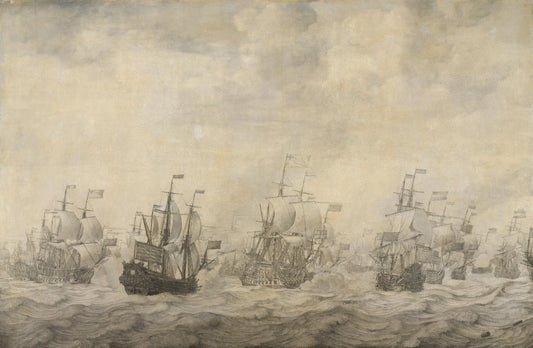 Episode from the Four Days' Battle, 11-14 June 1666, of the Second Anglo-Dutch War, 1665-67 – Willem van de Velde (I) Vintage Nautical Scene Art Print | Wall Art Poster