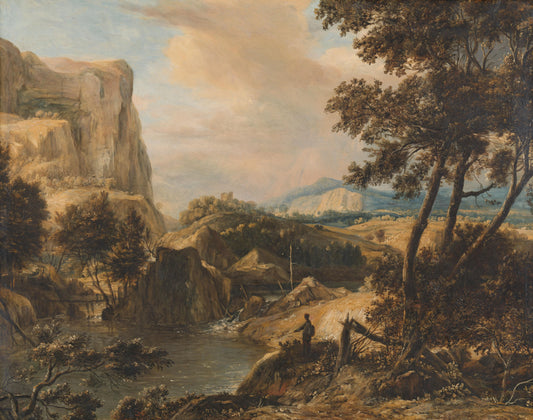 Mountainous landscape with fisherman – Roelant Roghman Vintage Landscape Art Print | Wall Art Poster