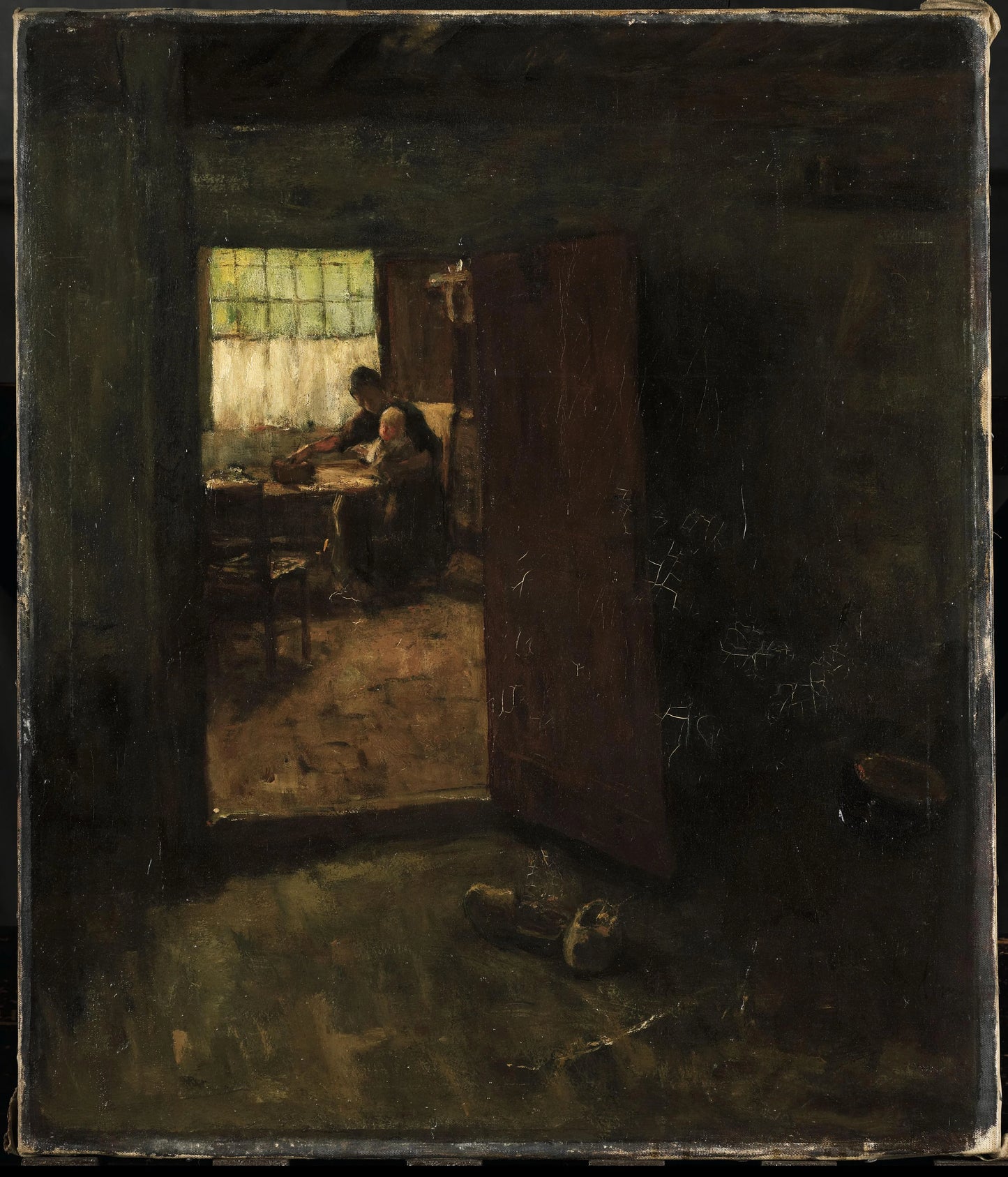 Domestic Interior with Country Woman and Child – Jacob Simon Hendrik Kever (vermeld op object) Vintage Art Print | Wall Art Poster