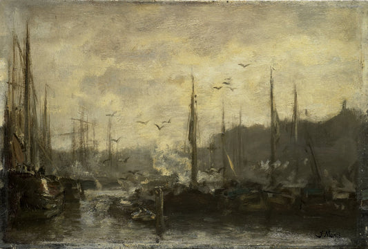 Harbor View – Jacob Maris (mentioned on object) Vintage Harbour Scene Art Print | Wall Art Poster