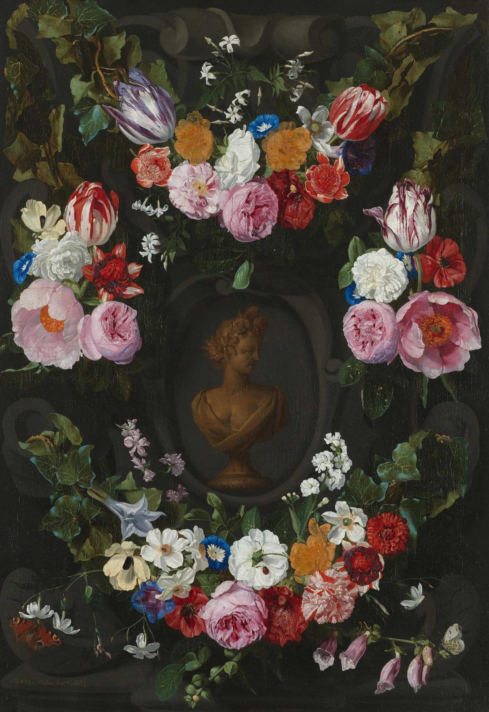 Cartouche Decorated with Swags and Sprays of Flowers – Jan Philip van Thielen Vintage Floral Art Print | Wall Art Poster