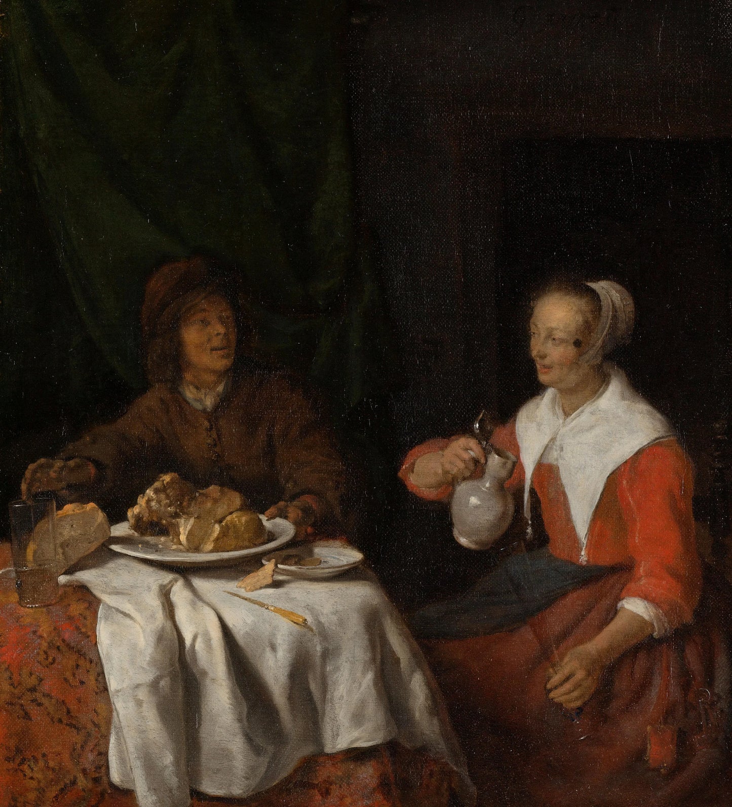 Man and Woman at the Breakfast Table – Gabriël Metsu Vintage Art Print | Wall Art Poster
