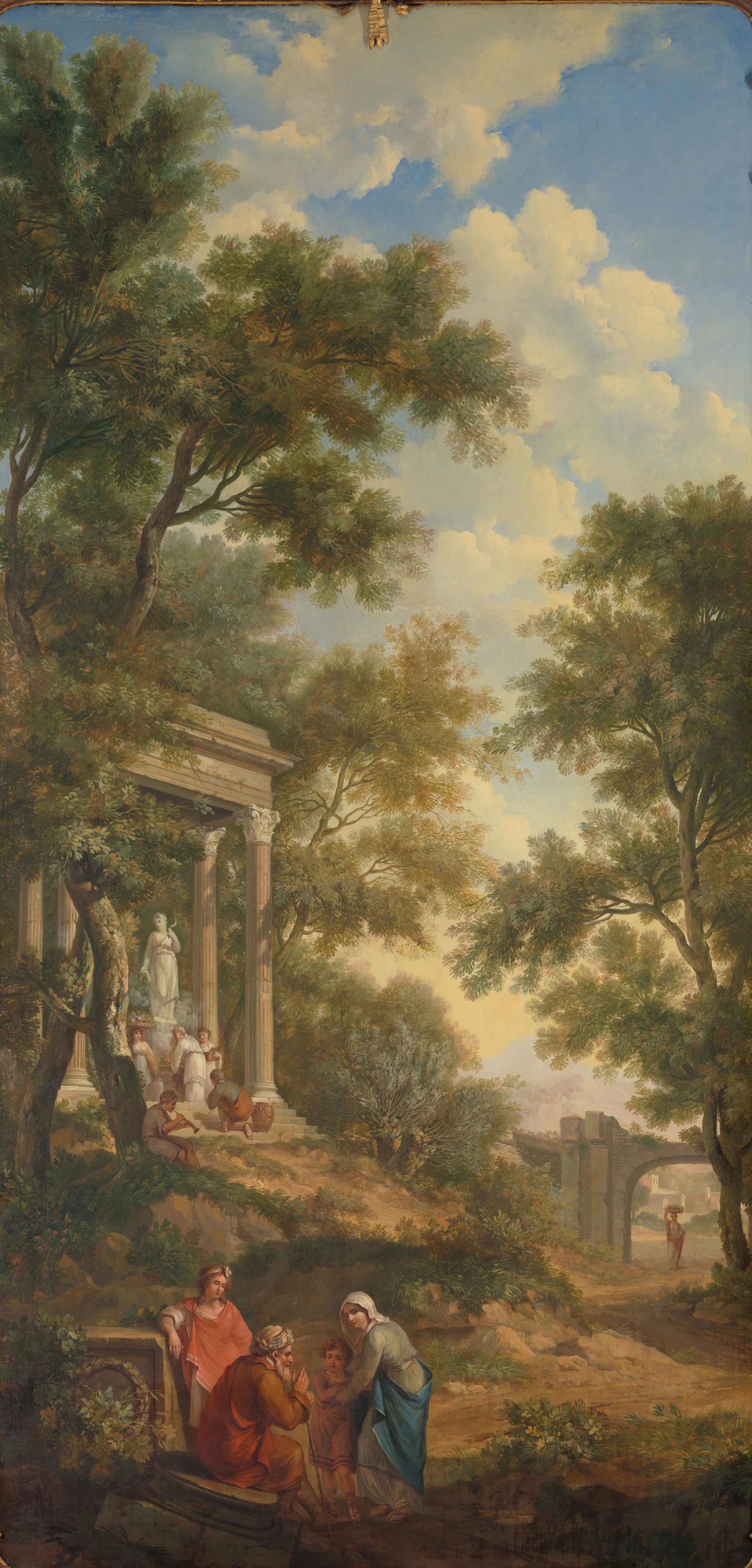 Arcadisch landschap met links een tempel en op de voorgrond een zittende oude man – Jurriaan Andriessen Vintage Landscape Art Print | Wall Art Poster
