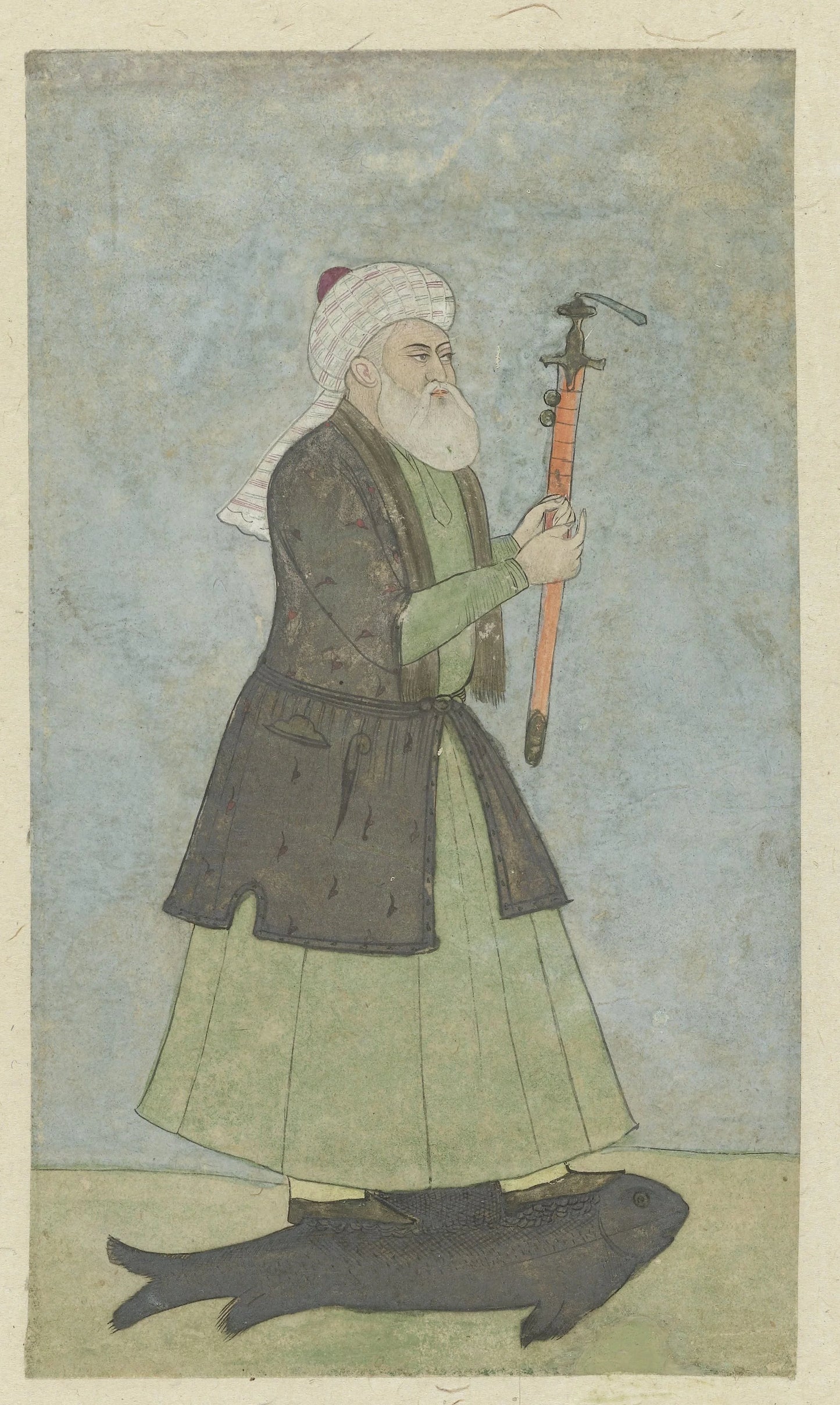 De Heilige Khwaja Khadir met een zwaard in zijn hand. staande op een vis – anonymous Vintage Art Print | Wall Art Poster