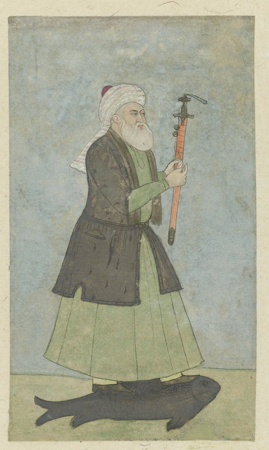De Heilige Khwaja Khadir met een zwaard in zijn hand. staande op een vis – anonymous Vintage Art Print | Wall Art Poster