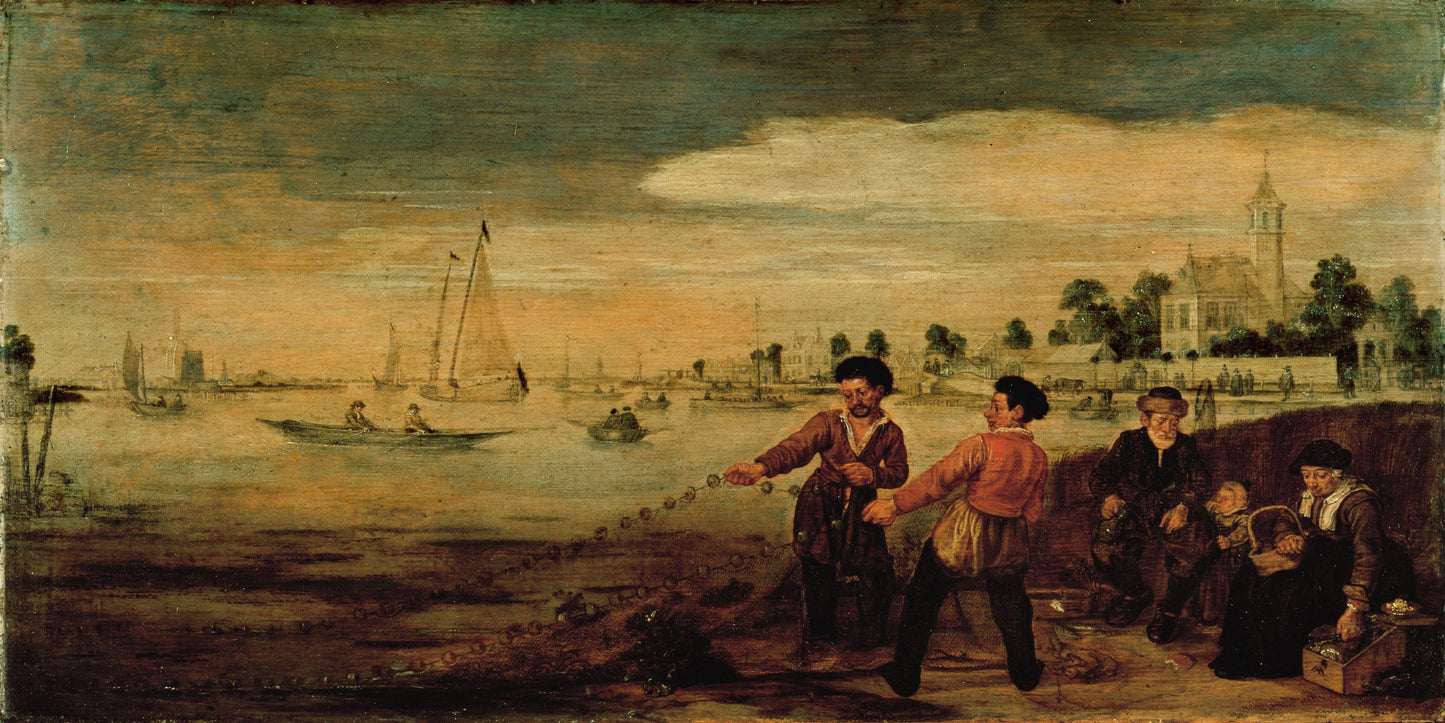 Fishermen on the Bank of the Amstel near the Pauwentuin, Amsterdam – Arent Arentsz. (eigenhandig gesigneerd) Vintage Landscape Art Print | Wall Art Poster