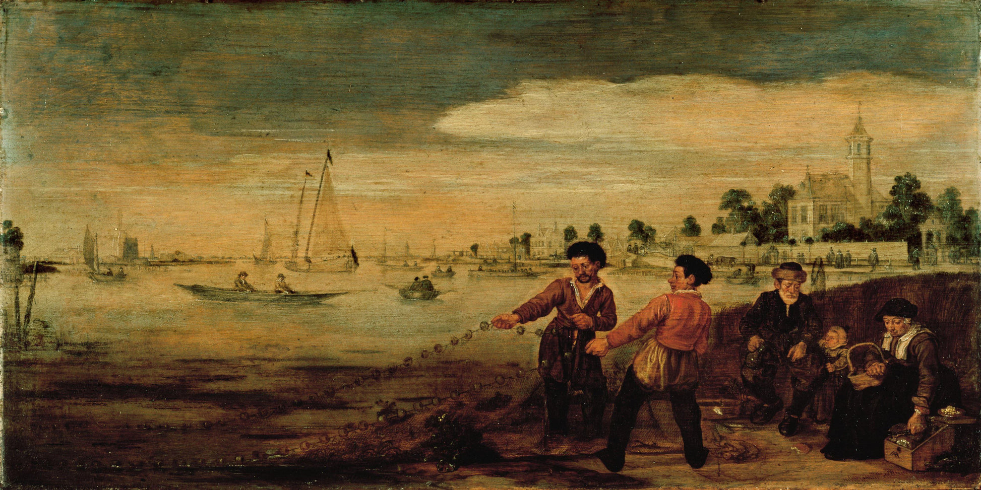 Fishermen on the Bank of the Amstel near the Pauwentuin, Amsterdam – Arent Arentsz. (eigenhandig gesigneerd) Vintage Landscape Art Print | Wall Art Poster