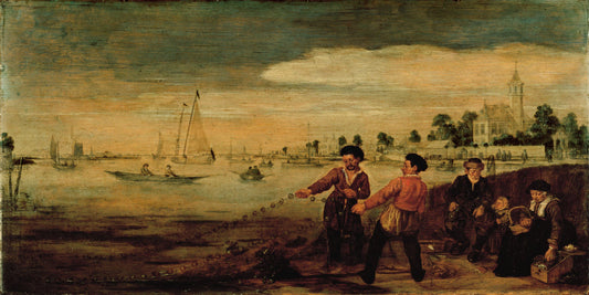 Fishermen on the Bank of the Amstel near the Pauwentuin, Amsterdam – Arent Arentsz. (eigenhandig gesigneerd) Vintage Landscape Art Print | Wall Art Poster