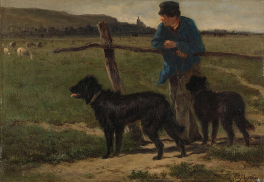 Boer met honden – Emile van Marcke de Lummen (mentioned on object) Vintage Animal Study Art Print | Wall Art Poster