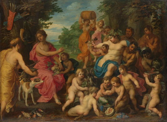 Diana Offered Wine and Fruit by Bacchus and his Retinue – Hendrik van Balen (I) Vintage Art Print | Wall Art Poster