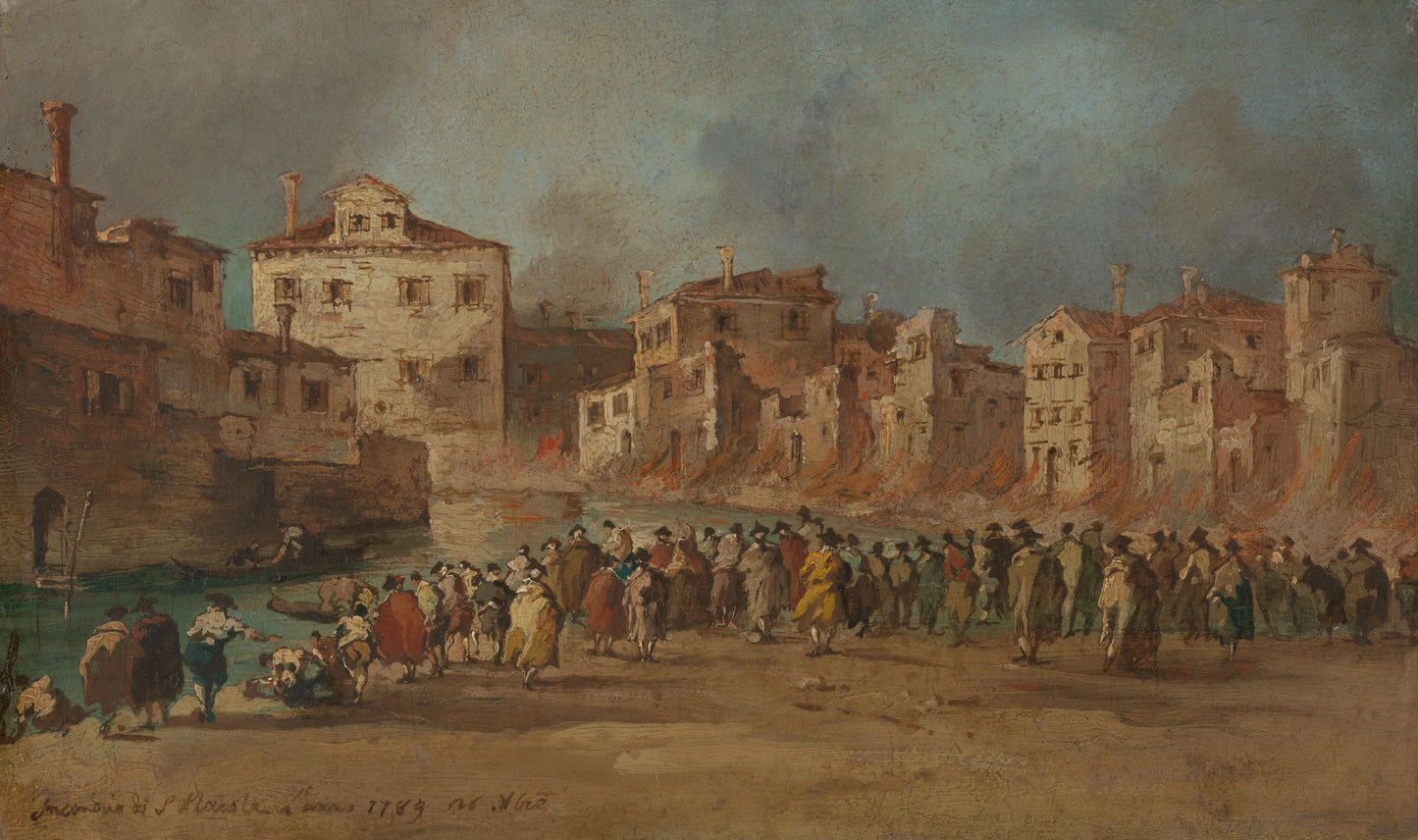The Fire in the San Marcuola Quarter of Venice, 28 November 1789 – copy after Francesco Guardi Vintage Cityscape Art Print | Wall Art Poster