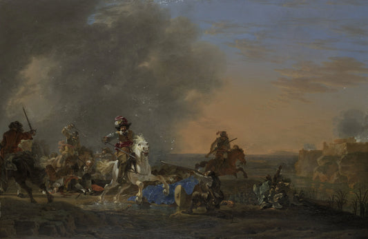 Cavalry Attack at Sunset – Jan Asselijn Vintage Art Print | Wall Art Poster