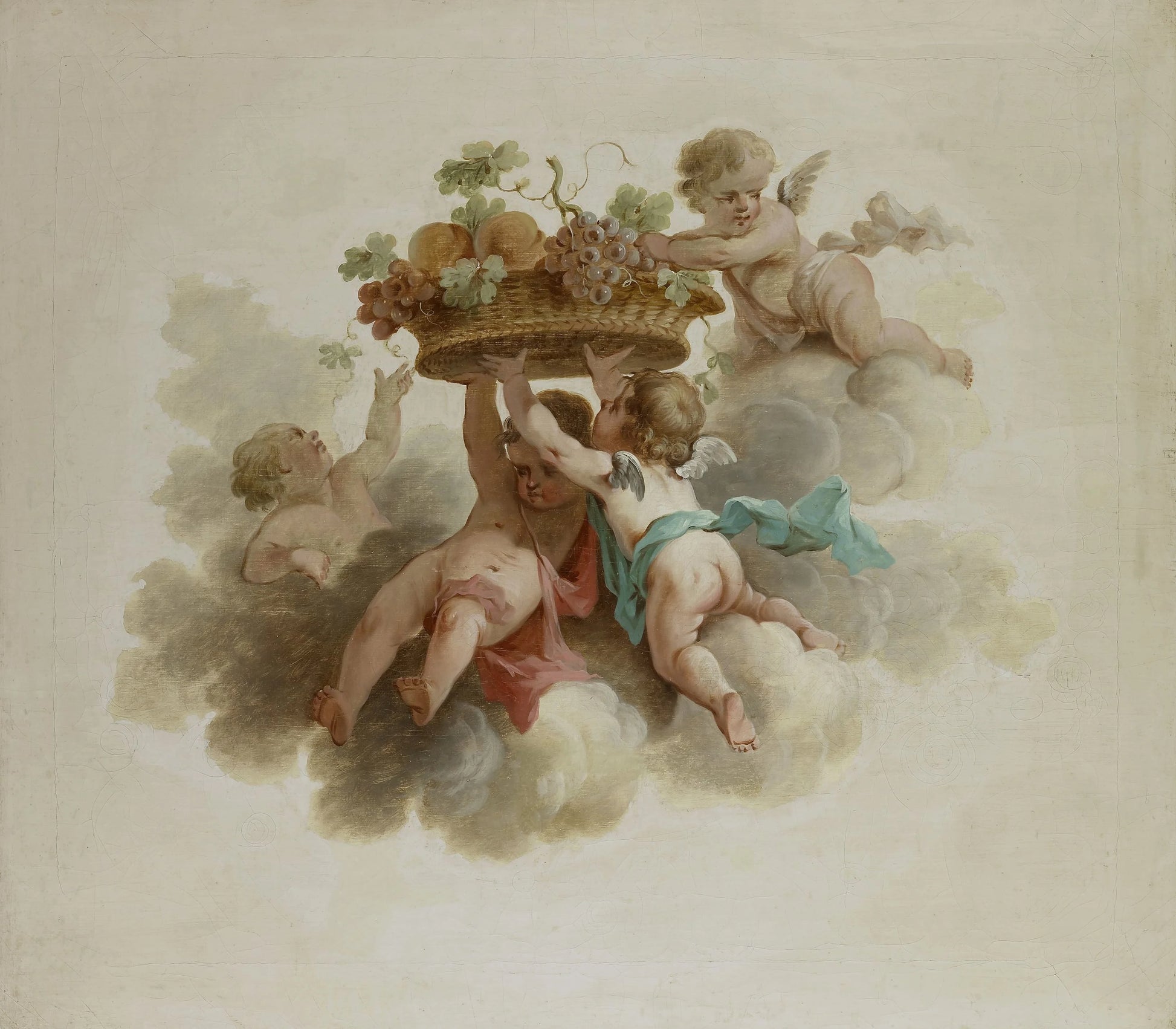 Four Putti Carrying a Fruit Basket – anoniem Vintage Art Print | Wall Art Poster