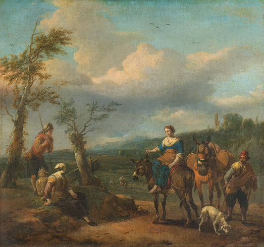 Italian Landscape with Figures – Johannes Lingelbach (mentioned on object) Vintage Landscape Art Print | Wall Art Poster
