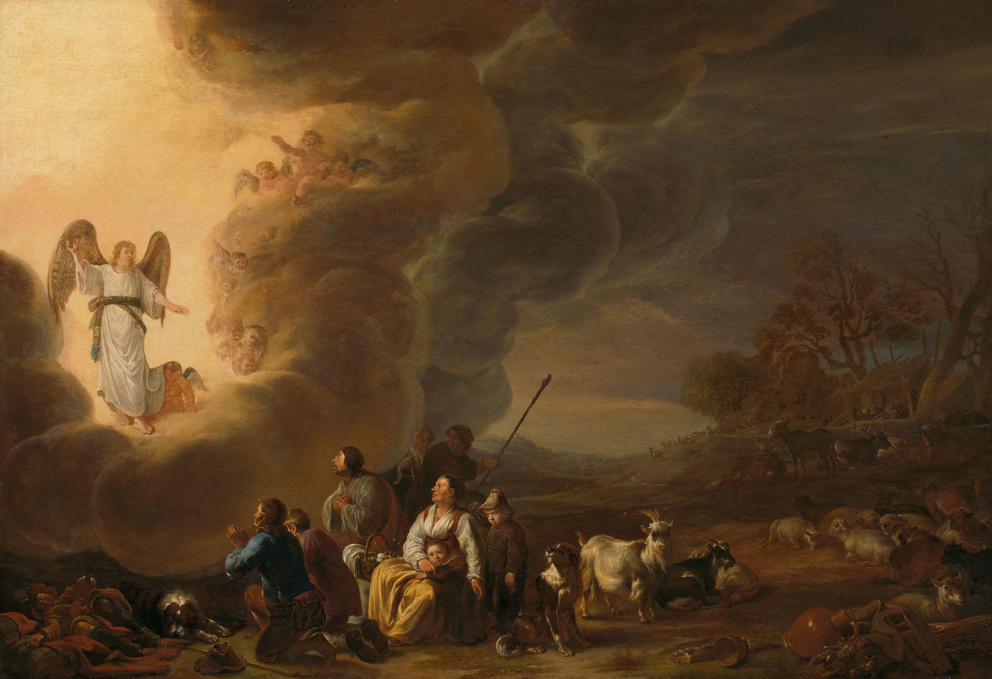 The Annunciation to the Shepherds – Cornelis Saftleven (signed by artist) Vintage Art Print | Wall Art Poster