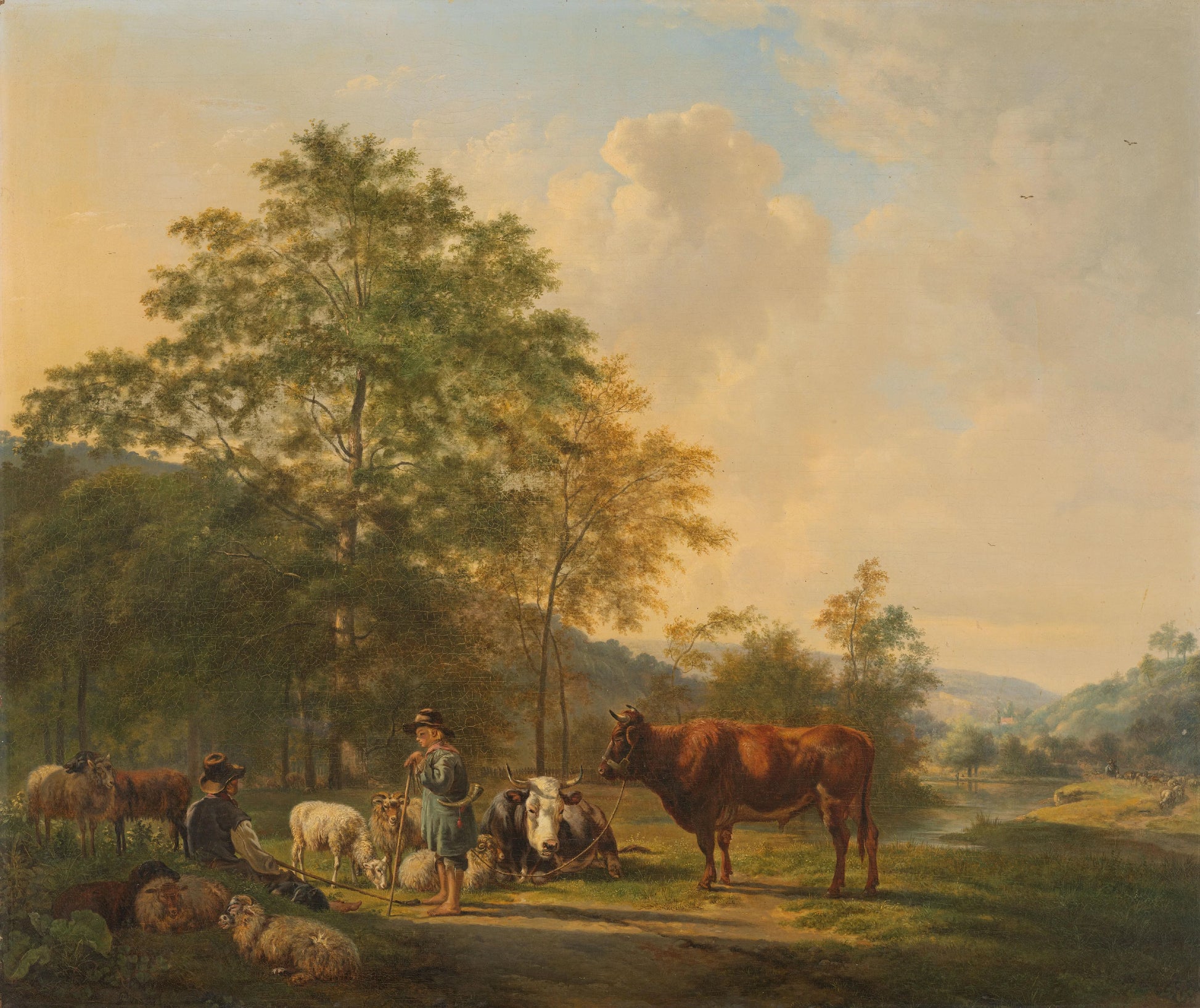 Hilly Landscape with Shepherd, Drover and Cattle – Pieter Gerardus van Os Vintage Landscape Art Print | Wall Art Poster