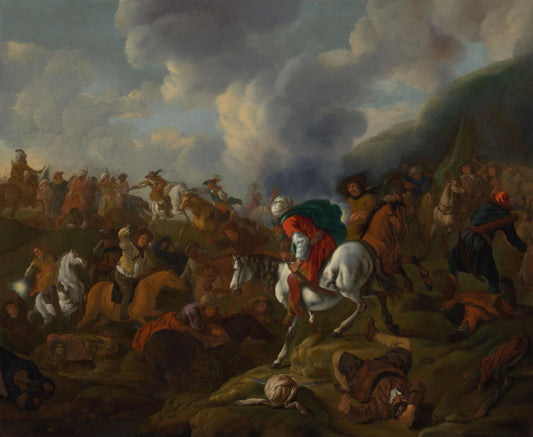A Cavalry Encounter between Turkish Troops and the Troops of the Austrian Emperor – Jacques Muller Vintage Art Print | Wall Art Poster