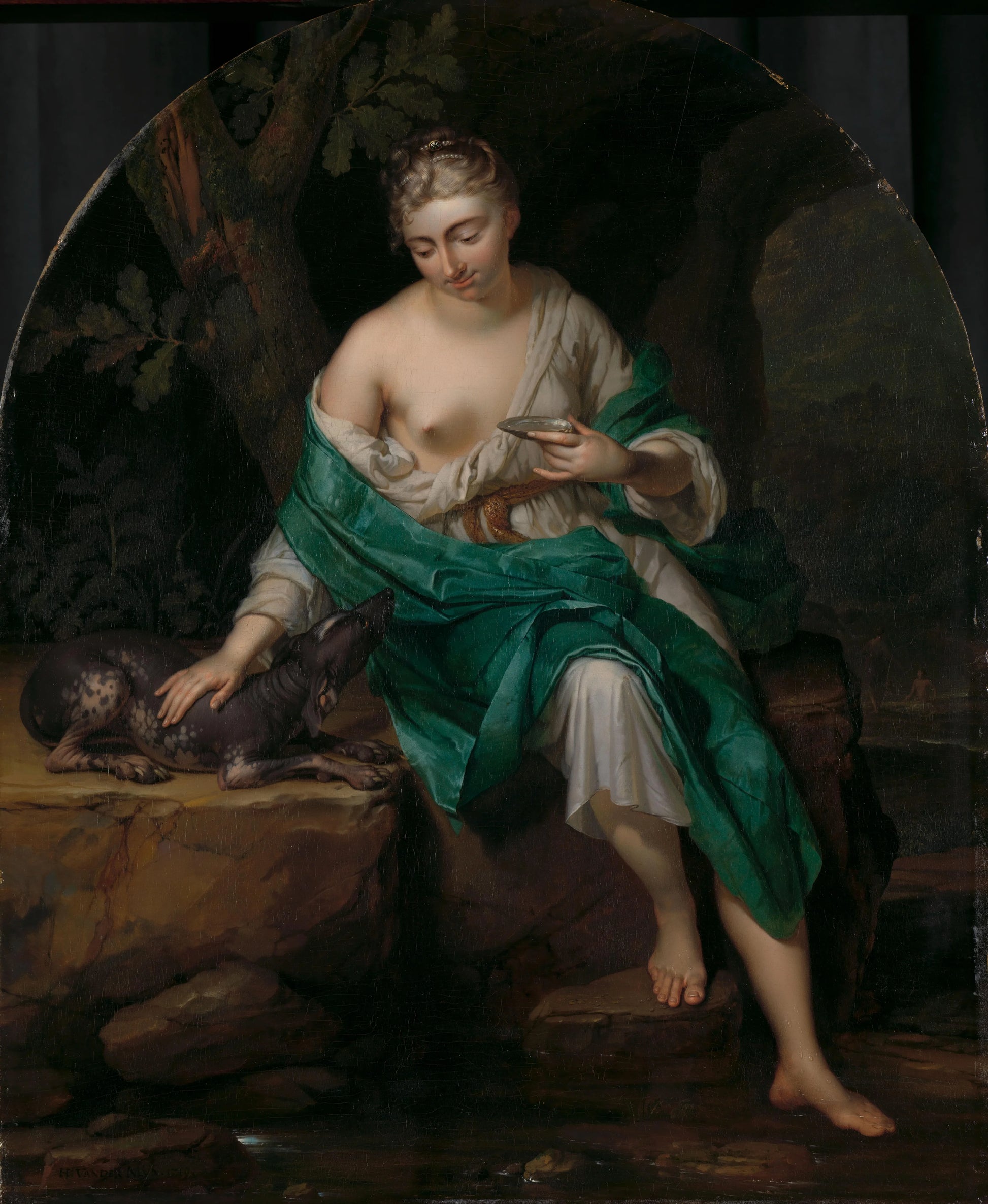 Allegorical Figure of a Woman with a Dog – Herman van der Mijn Vintage Portrait Art Print | Wall Art Poster