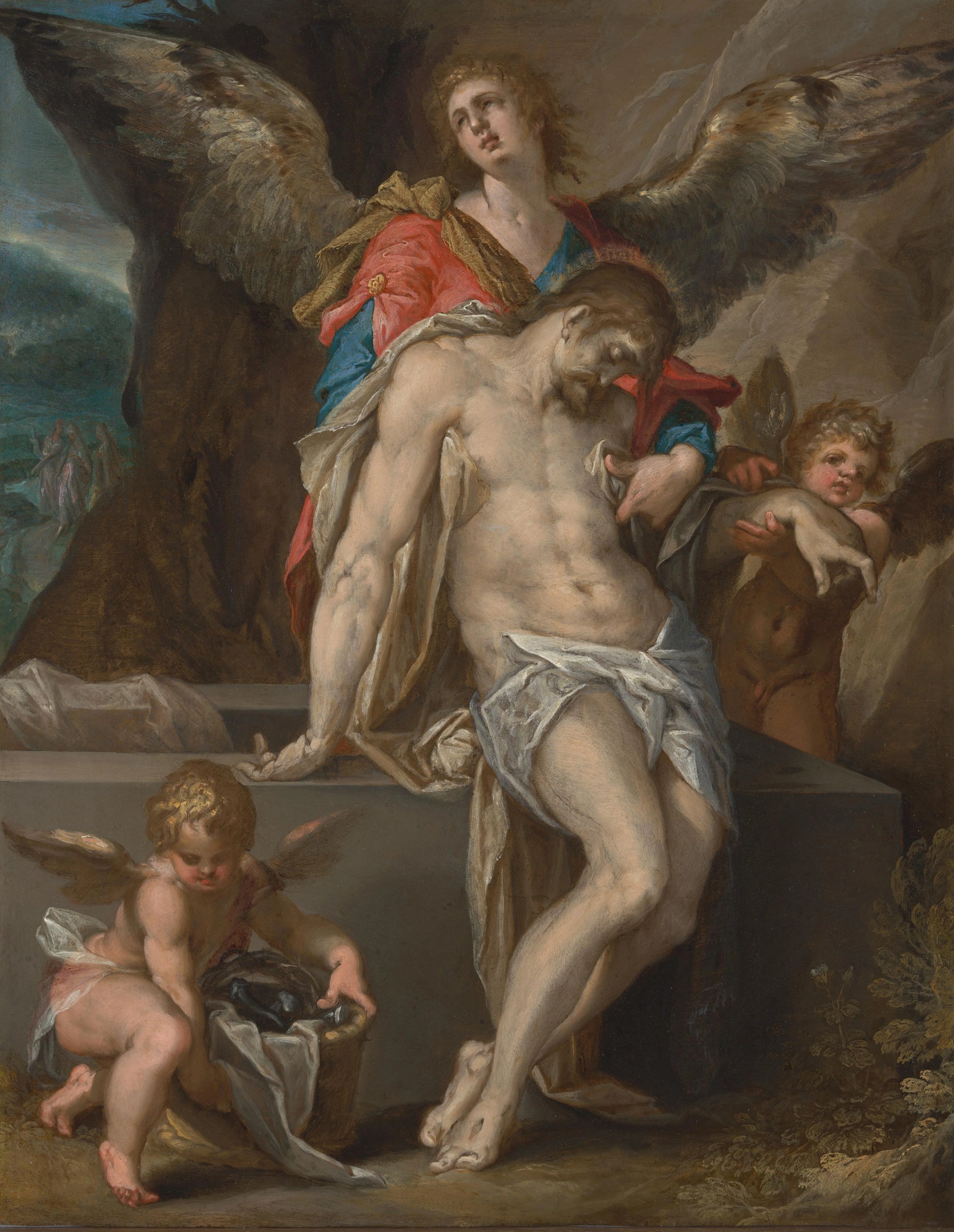 The Dead Christ Supported by Angels (Pietà with Angels) – Bartholomeus Spranger Vintage Art Print | Wall Art Poster